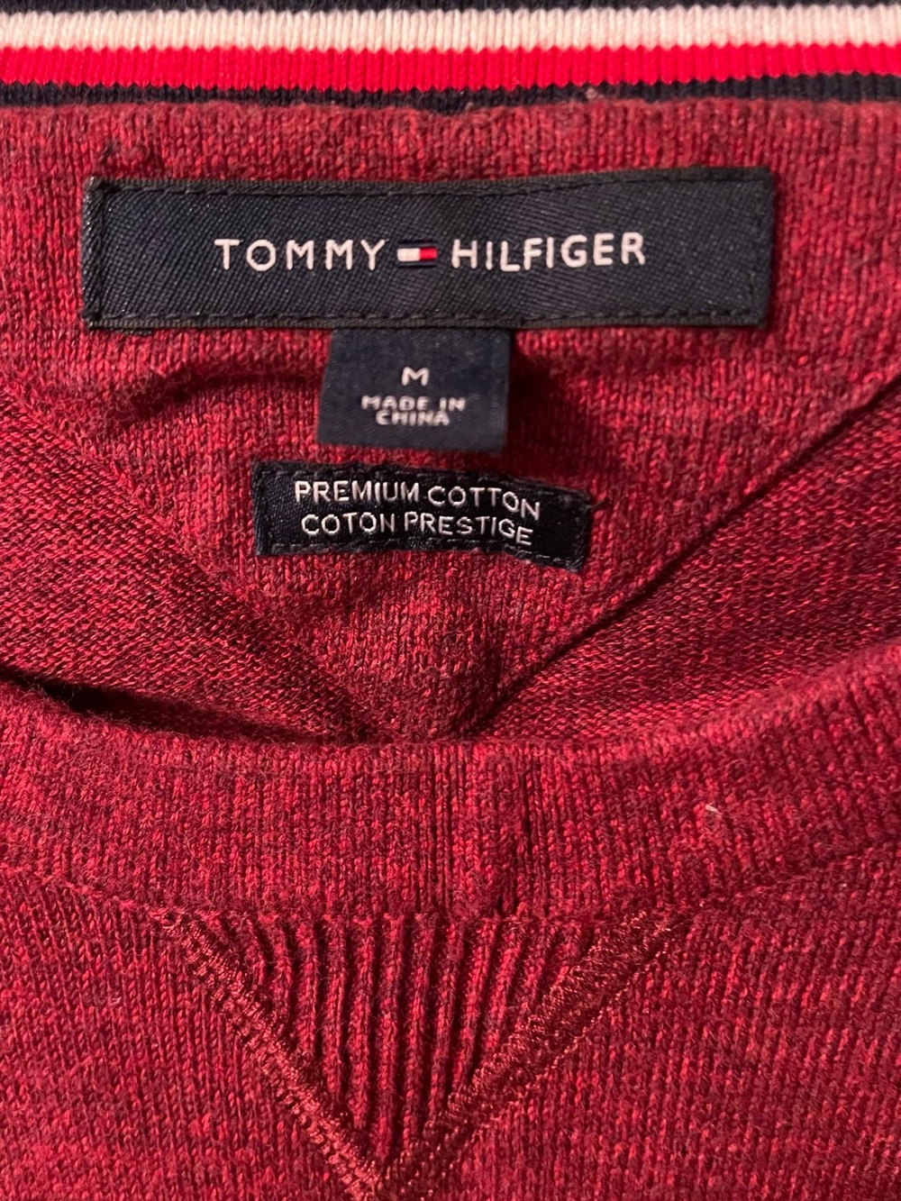 Tommy Hilfiger Sweater Men’s Maroon Premium Cotton  Size M
